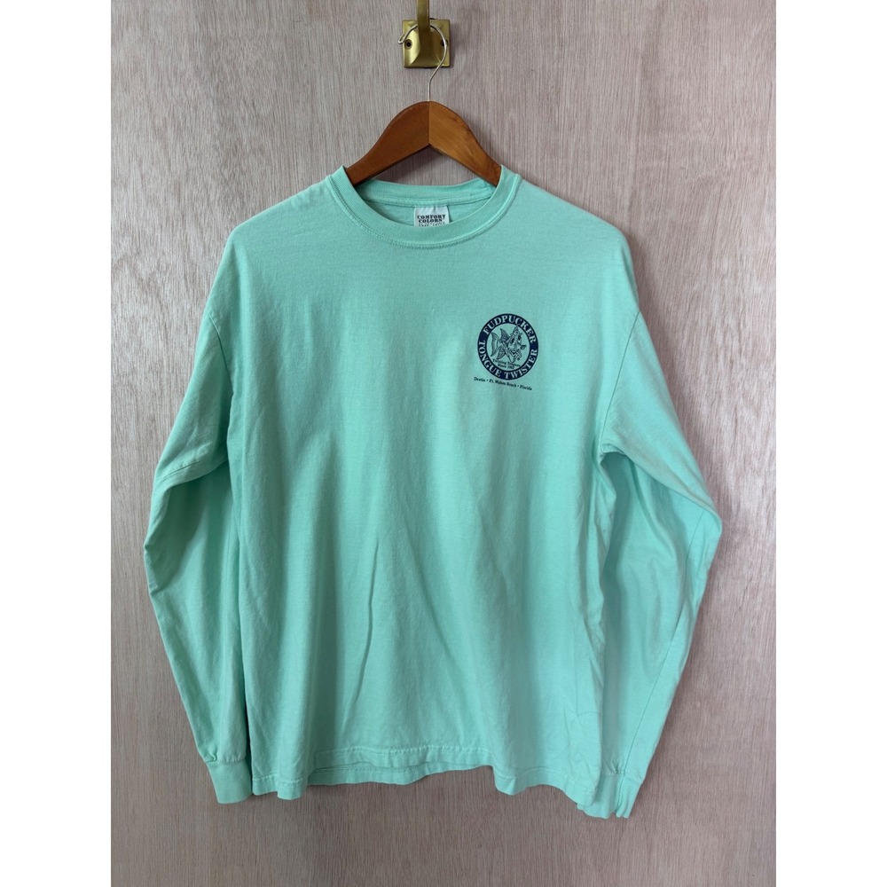 Comfort Colors Fudpucker Tongue Twister Long Sleeve T-Shirt Green Mens Small